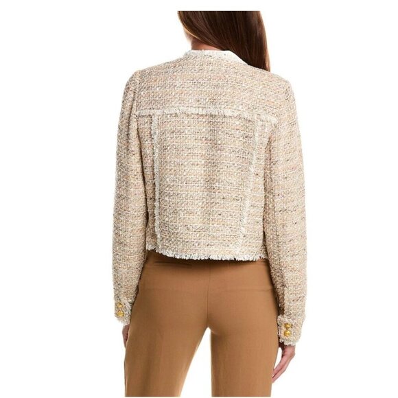 Ramy Brook Diaz Tweed Jacket Beige Fringe Pocket Detail Size 4 - Picture 2 of 10